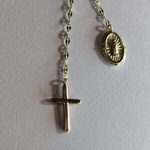 Lariat 18" side to side Cross and Virgin Mary Medal Gold Vermeil Sterling